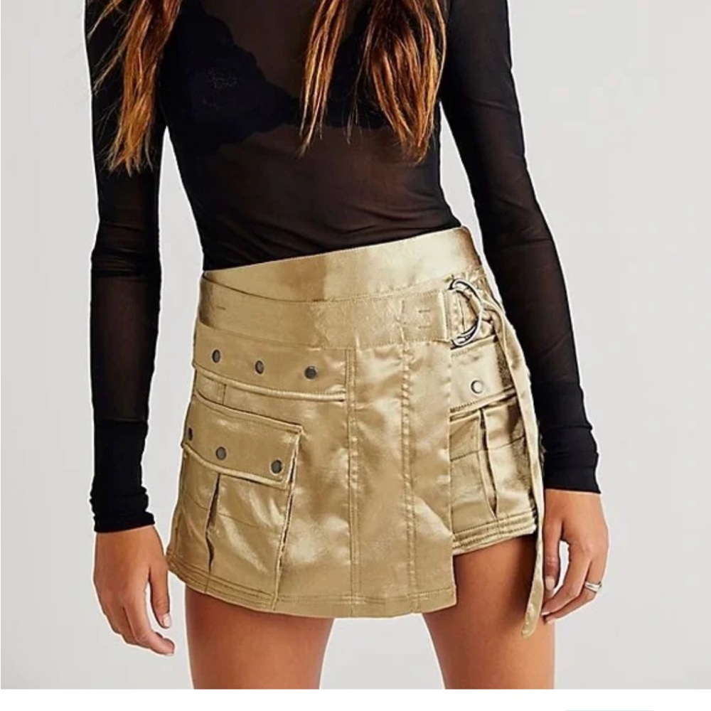 Free People say my name cargo Satin Skirt with Pocket Details in champagne